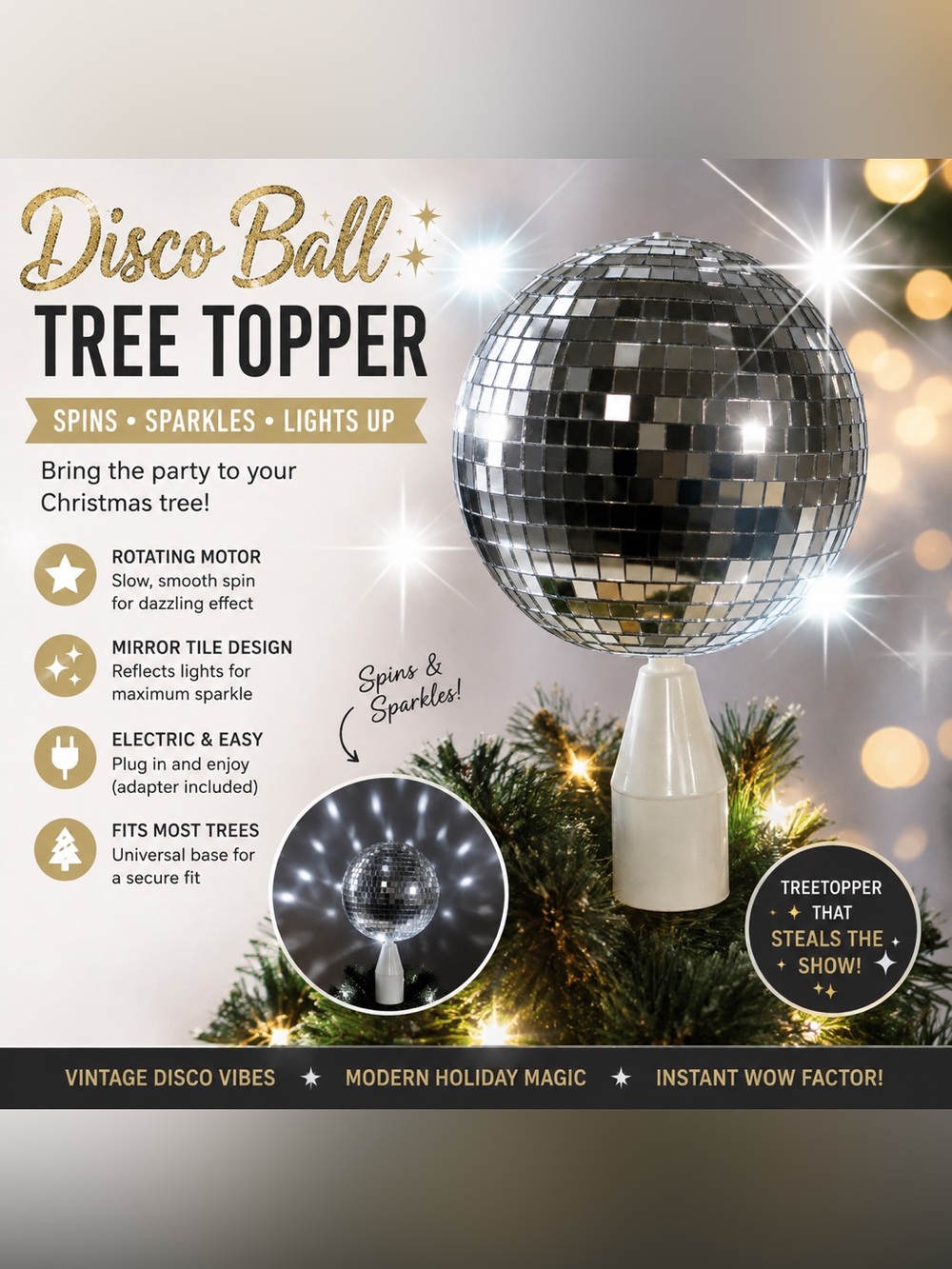 Silver Disco Ball Cake Topper - Sparkling Mirror Tile